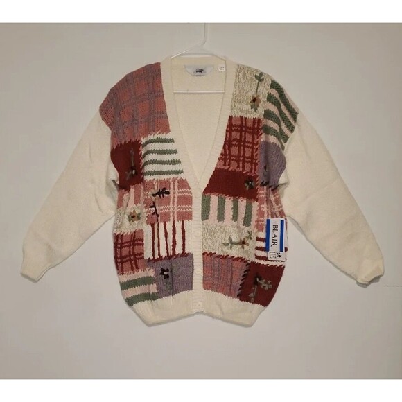 Blair Sweaters - Vintage Hand Knit Grandma Cottage Patchwork Cardigan Sweater | Vtg Blair 2XL